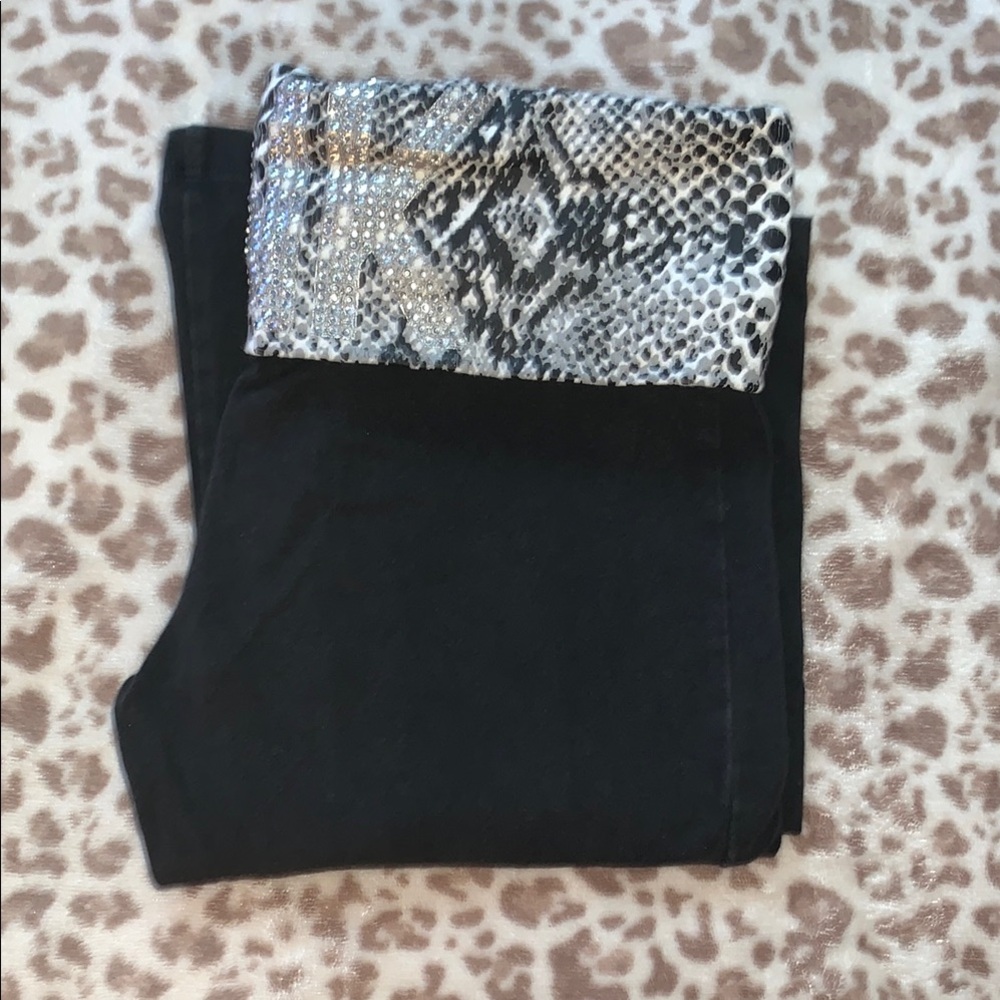 PINK Victoria's Secret Black Leggings with Snakeskin Detail
